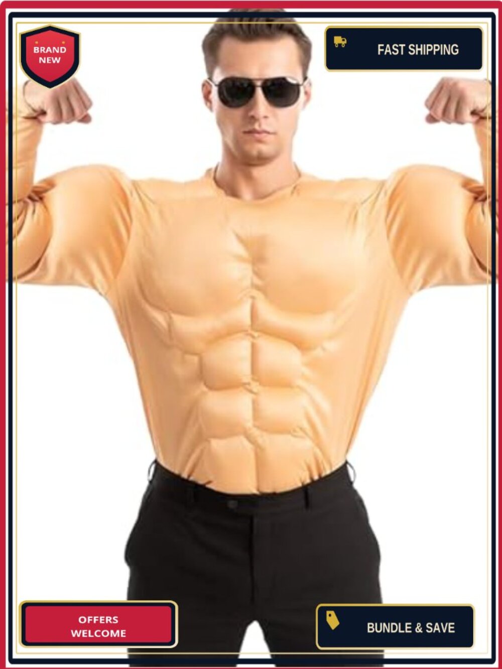 Men's Muscle Chest Costume Shirt Body Builder Suit 100% Polyester